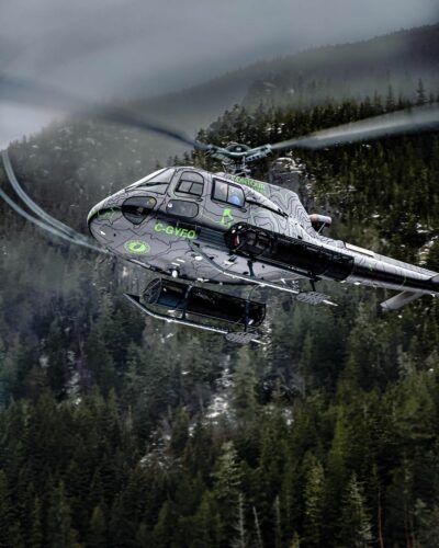 An Airbus Helicopters AS350 outfitted for heliskiing. From Instagram user @wildcoastoutfitter